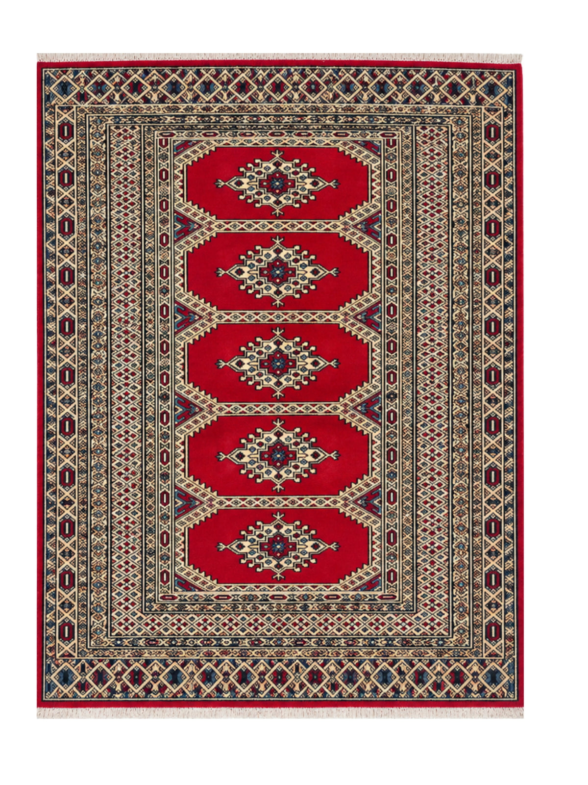 Amazing Hand Knotted Vintage Pakistani Bokhara Jhaldar Wool Area Rug 4.9 x 3.2 Ft