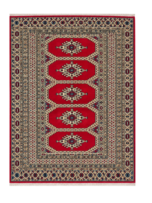 Amazing Hand Knotted Vintage Pakistani Bokhara Jhaldar Wool Area Rug 4.9 x 3.2 Ft