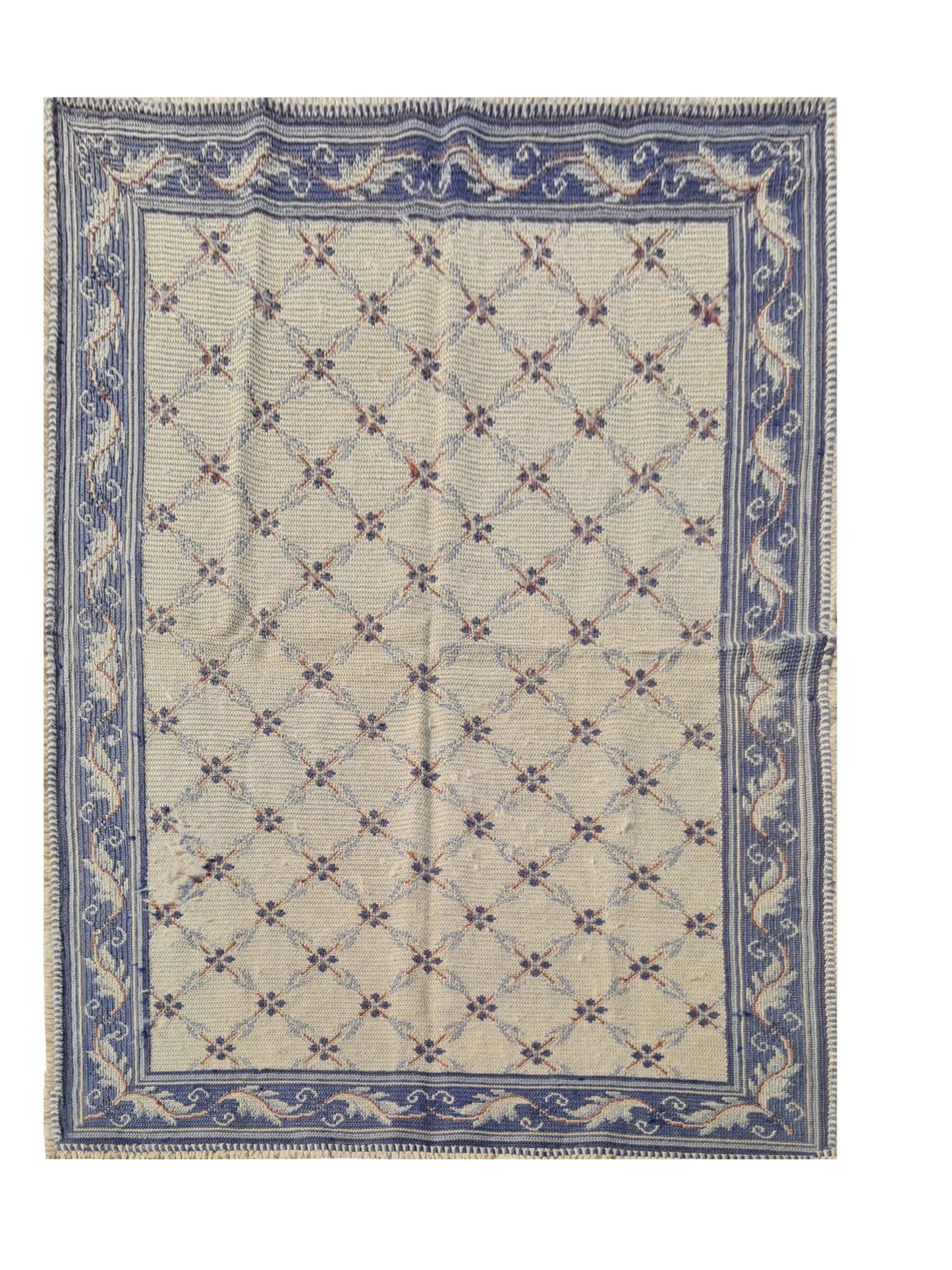 Hand Knotted Vintage Flat Weave France Kilim Kilim Wool Area Rug 6.3 x 4.3 Ft