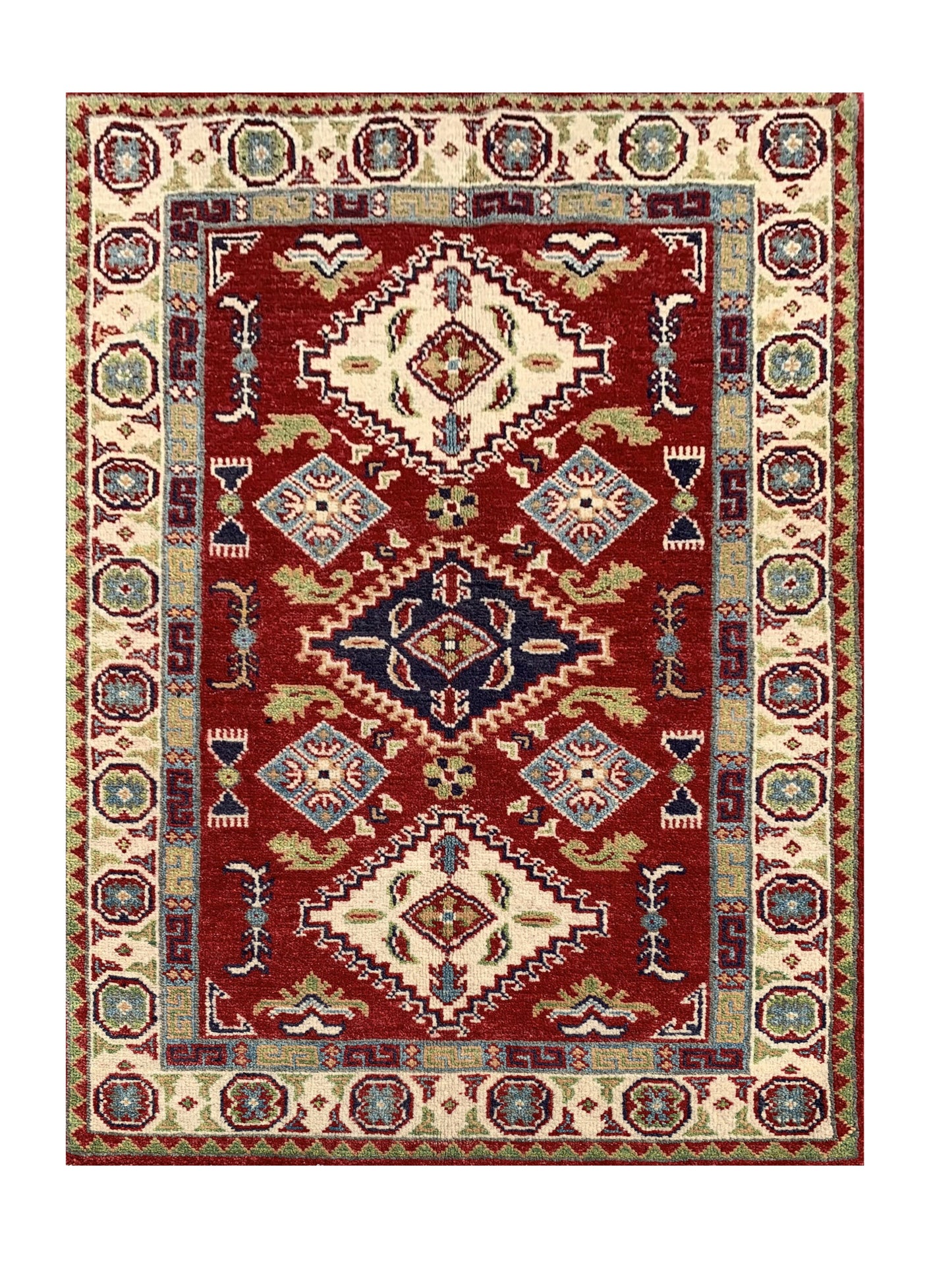 Amazing Hand Knotted Afghan Kazak Wool Area Rug 4.4 x 2.9 Ft