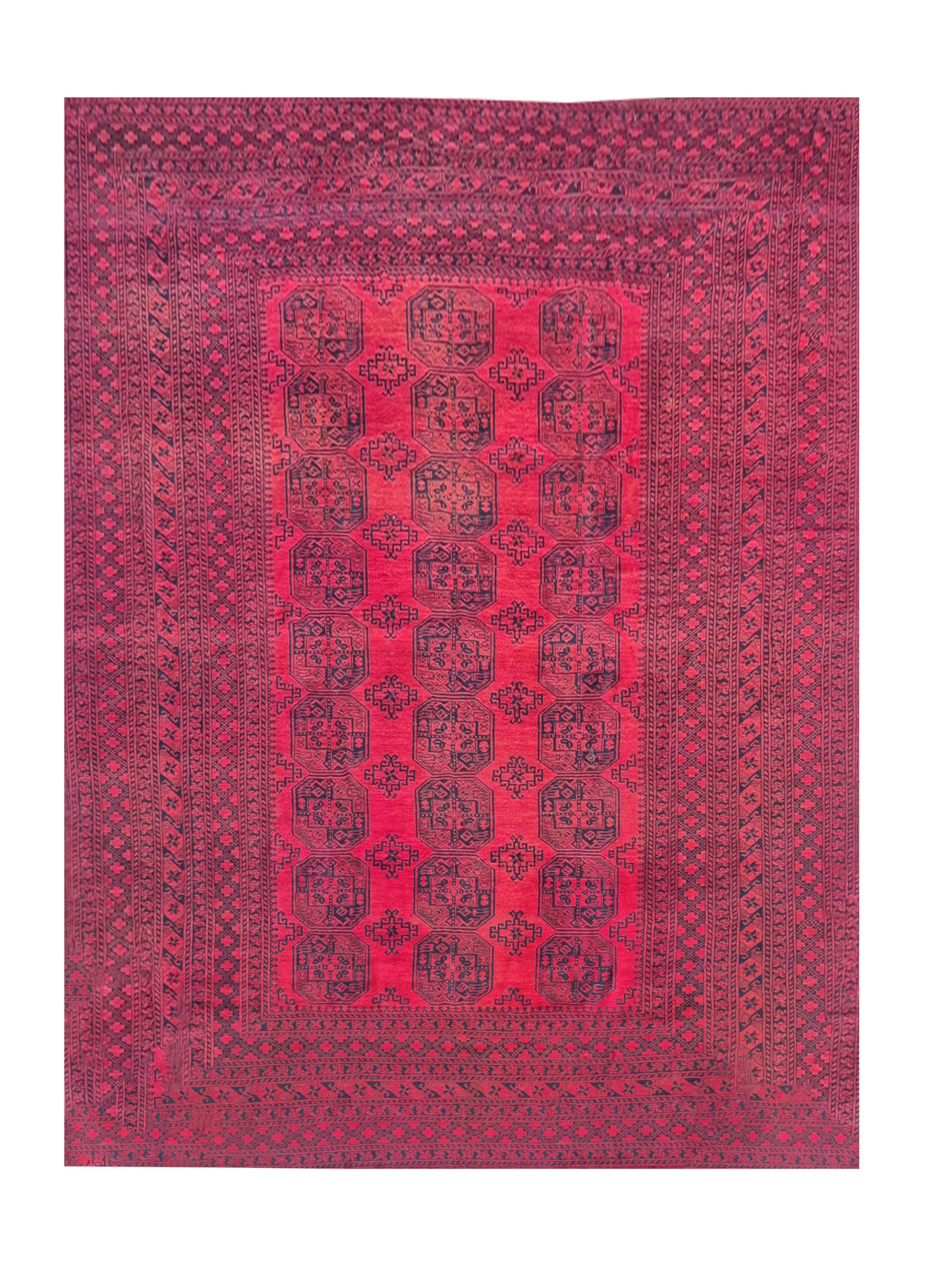Amazing Hand Knotted Vintage Afghan Turkmen Felpah Wool Area Rug 14.1 x 10.5 Ft