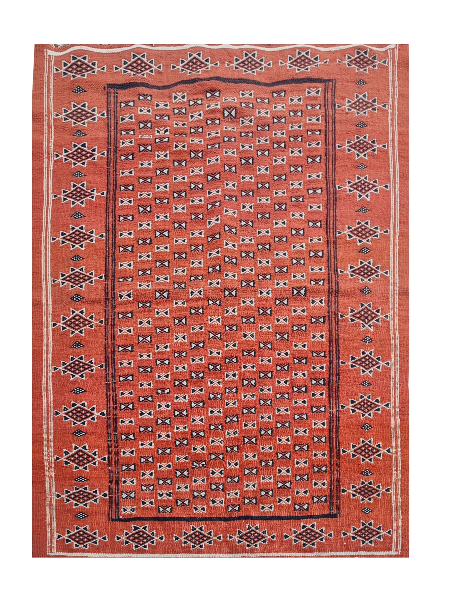 Hand Knotted Vintage Flat Weave Morocco Kilim Kilim Wool Area Rug 4.10 x 2.8 Ft