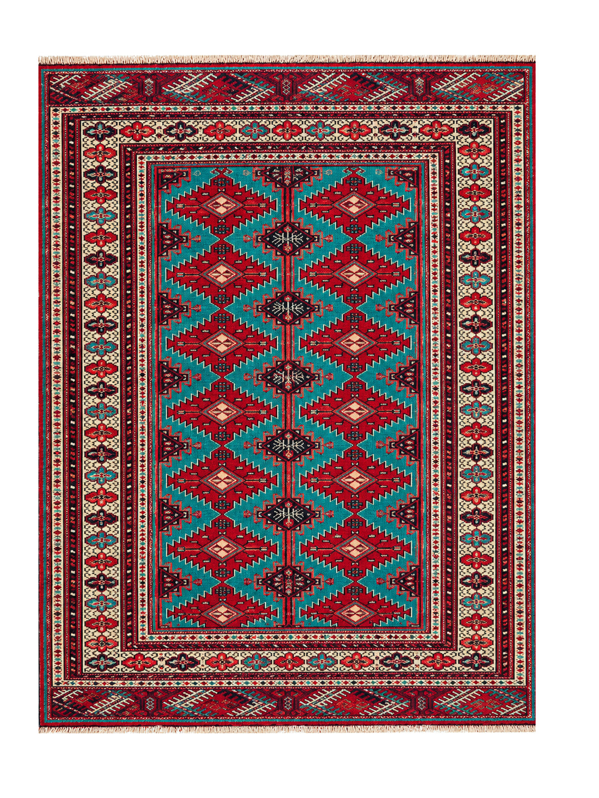 Amazing Hand Knotted Vintage Afghan Turkmen Sara Wool Area Rug 5.5 x 4.1 Ft