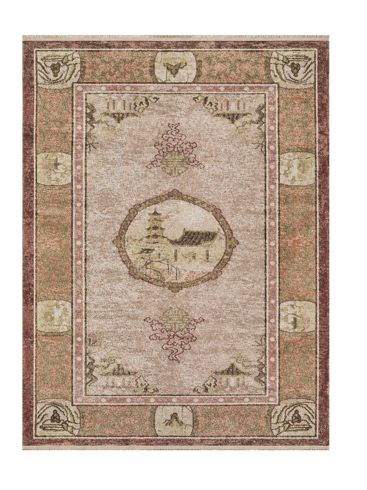 Amazing Hand Knotted Vintage Sino Pictorial Silk Area Rug 5.1 x 3.1 Ft