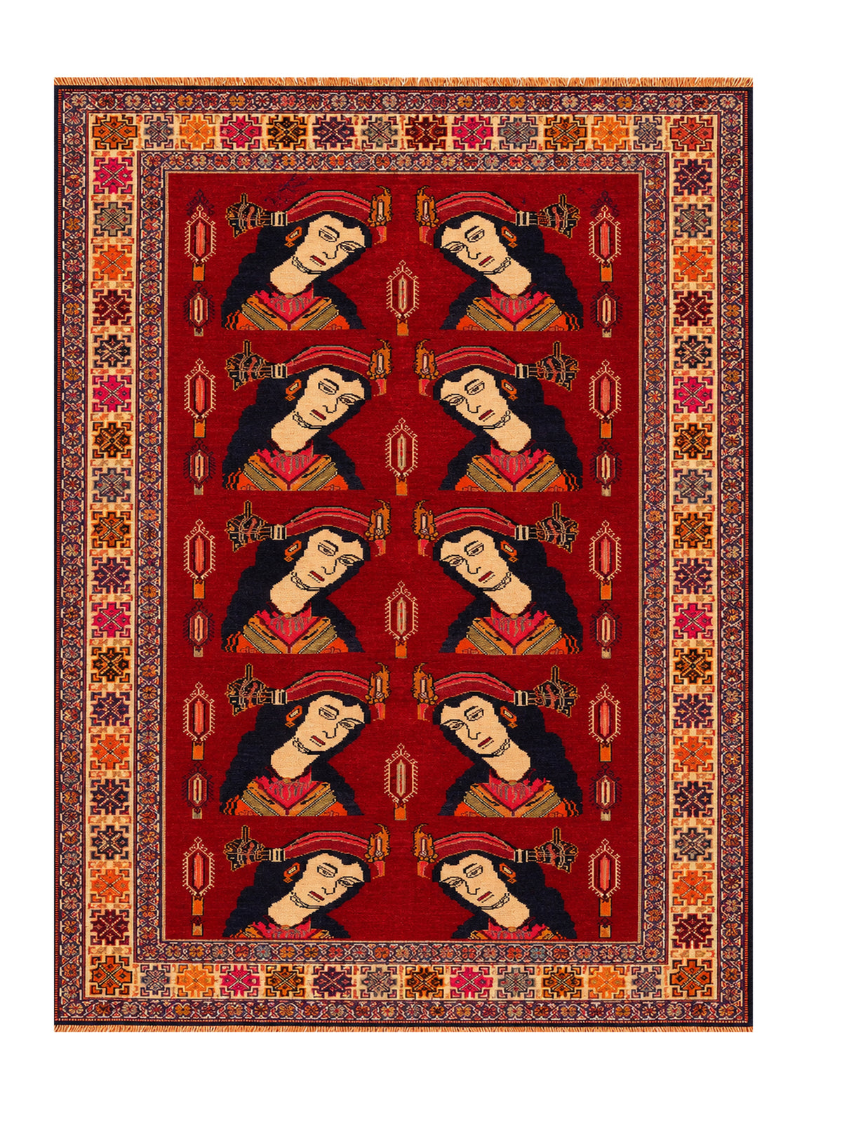 Amazing Hand Knotted Vintage Persian Sheraz Pictorial Wool Area Rug 8.10 x 5.3 Ft