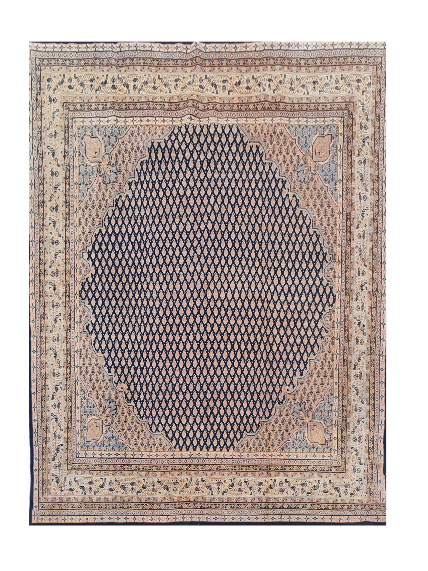 Amazing Hand Knotted Vintage Badam Gul Wool Area Rug 6.5 x 6.4 Ft