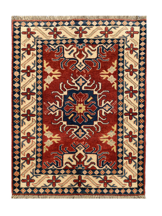 Amazing Hand Knotted Afghan Kazak Wool Area Rug 4.4 x 3.6 Ft