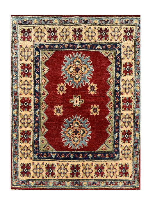 Amazing Hand Knotted Afghan Kazak Wool Area Rug 4.1 x 2.10 Ft