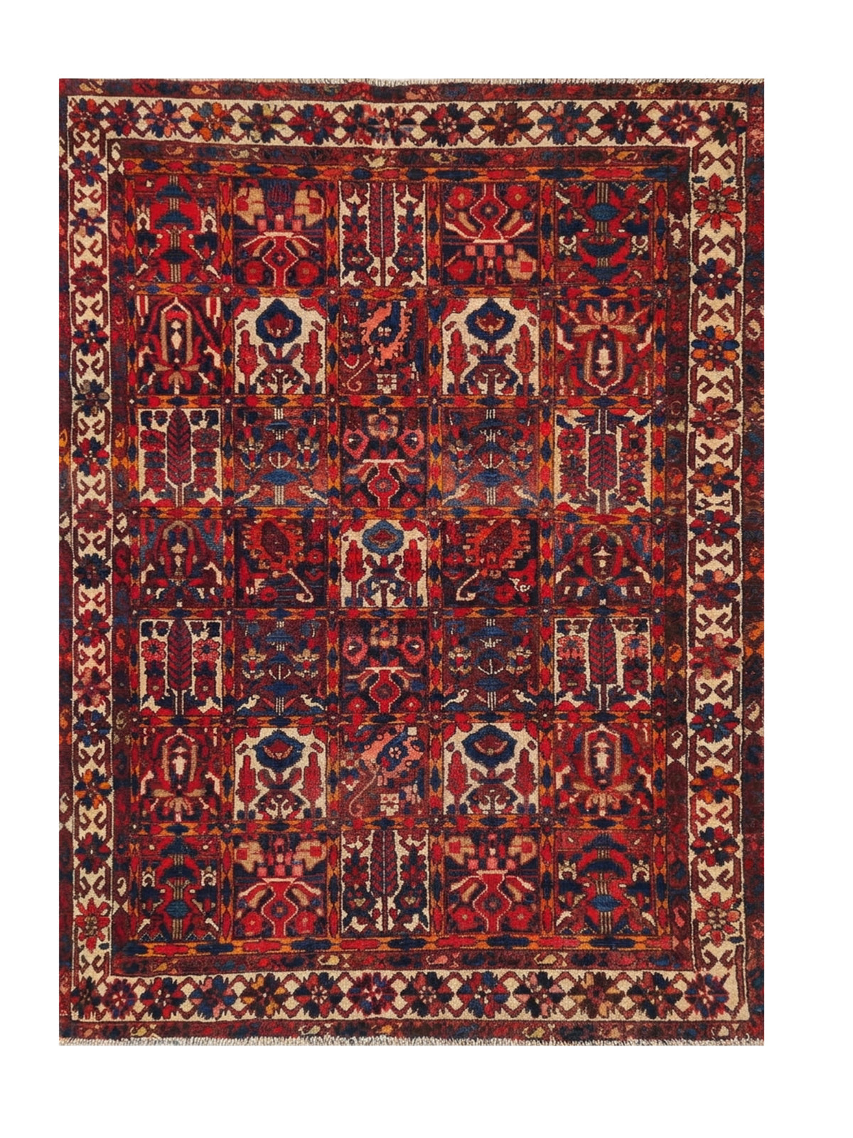 Amazing Hand Knotted Antique Persian Bakhtiyaar Pictorial Wool Area Rug 6.4 x 5.2 Ft