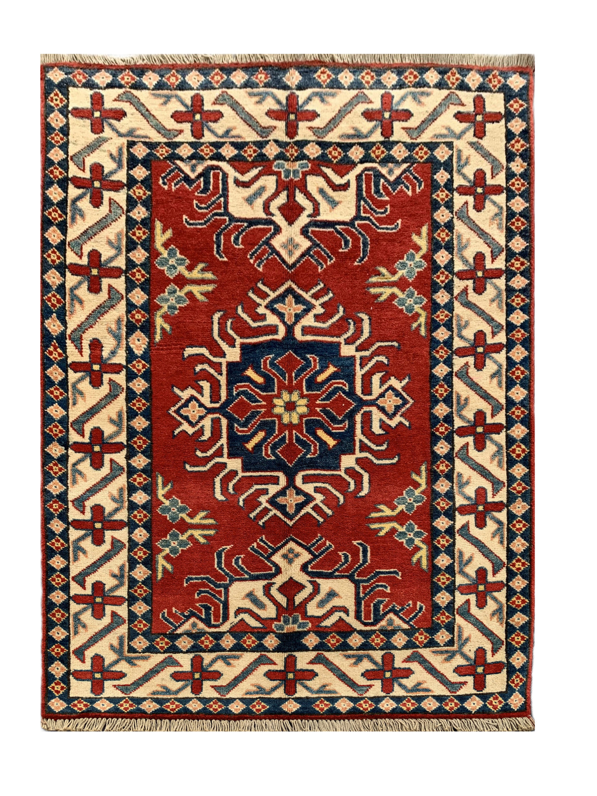 Amazing Hand Knotted Afghan Kazak Wool Area Rug 4.9 x 3.4 Ft