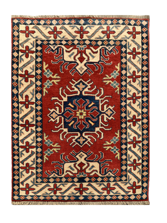 Amazing Hand Knotted Afghan Kazak Wool Area Rug 4.9 x 3.4 Ft