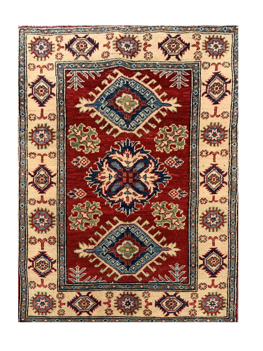 Amazing Hand Knotted Afghan Kazak Wool Area Rug 4.5 x 2.9 Ft