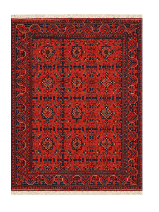 Fine Quality Hand Knotted Afghan Khal Mohammadi Wool Area Rug 7.9 x 5.9 Ft