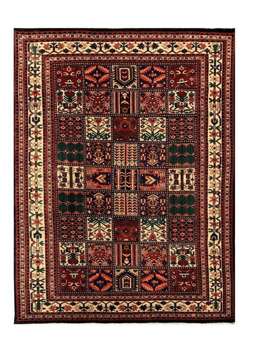 Authentic Hand Knotted Vintage Baghtiyaar Pictorial Wool Area Rug 9.3 x 6.4 Ft