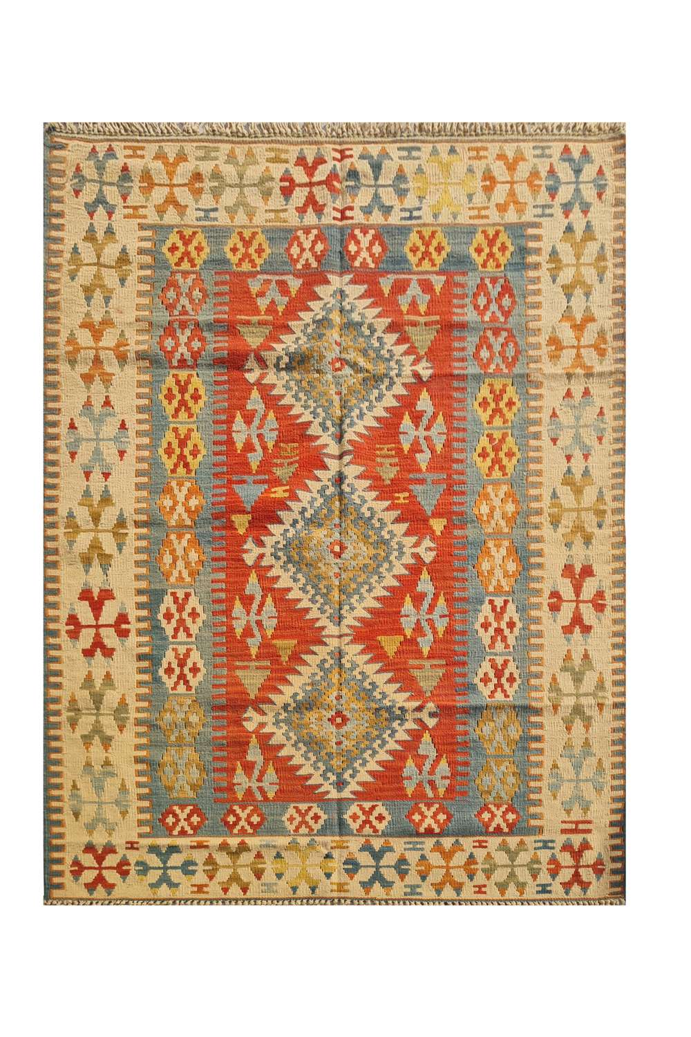 Hand Knotted Vintage Flat Weave Turkish Kilim Kilim Wool Area Rug 5.5 x 3.10 Ft