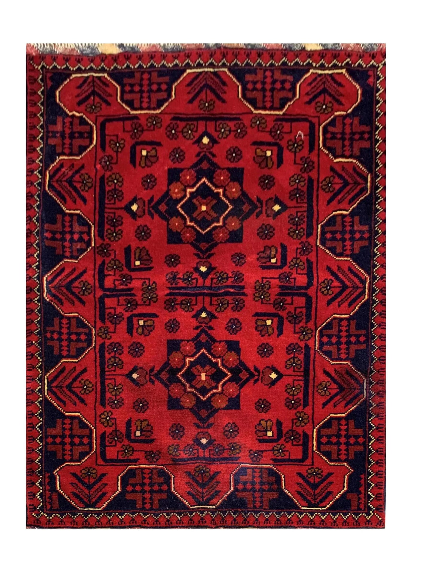 Fine Quality Hand Knotted Afghan Khal Muhammadi Wool Area Rug 3.10 x 2.7 Ft