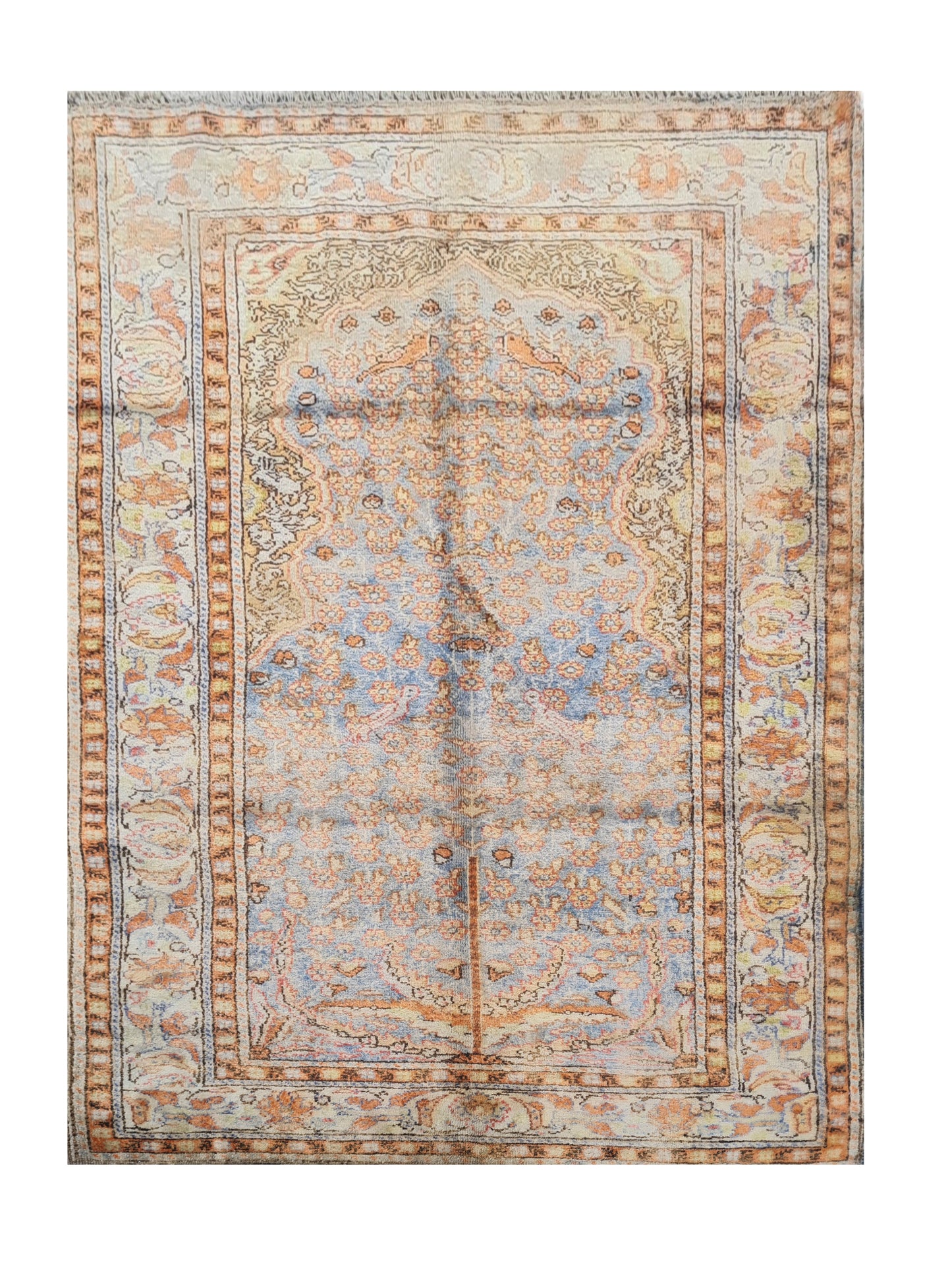 Amazing Hand Knotted Vintage Qaisery Wool Area Rug 4.4 x 2.11 Ft