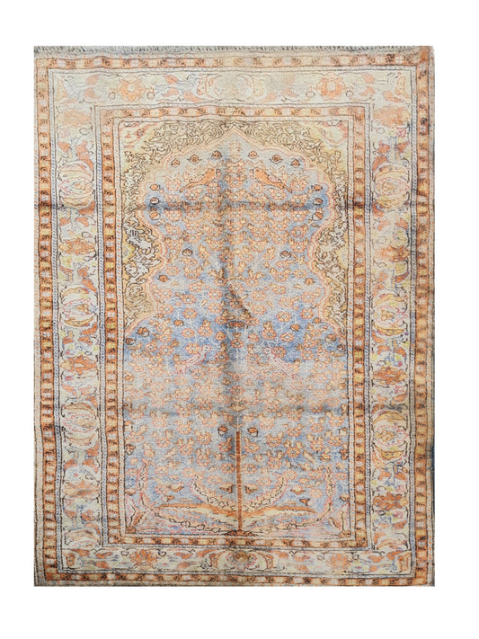 Amazing Hand Knotted Vintage Qaisery Wool Area Rug 4.4 x 2.11 Ft
