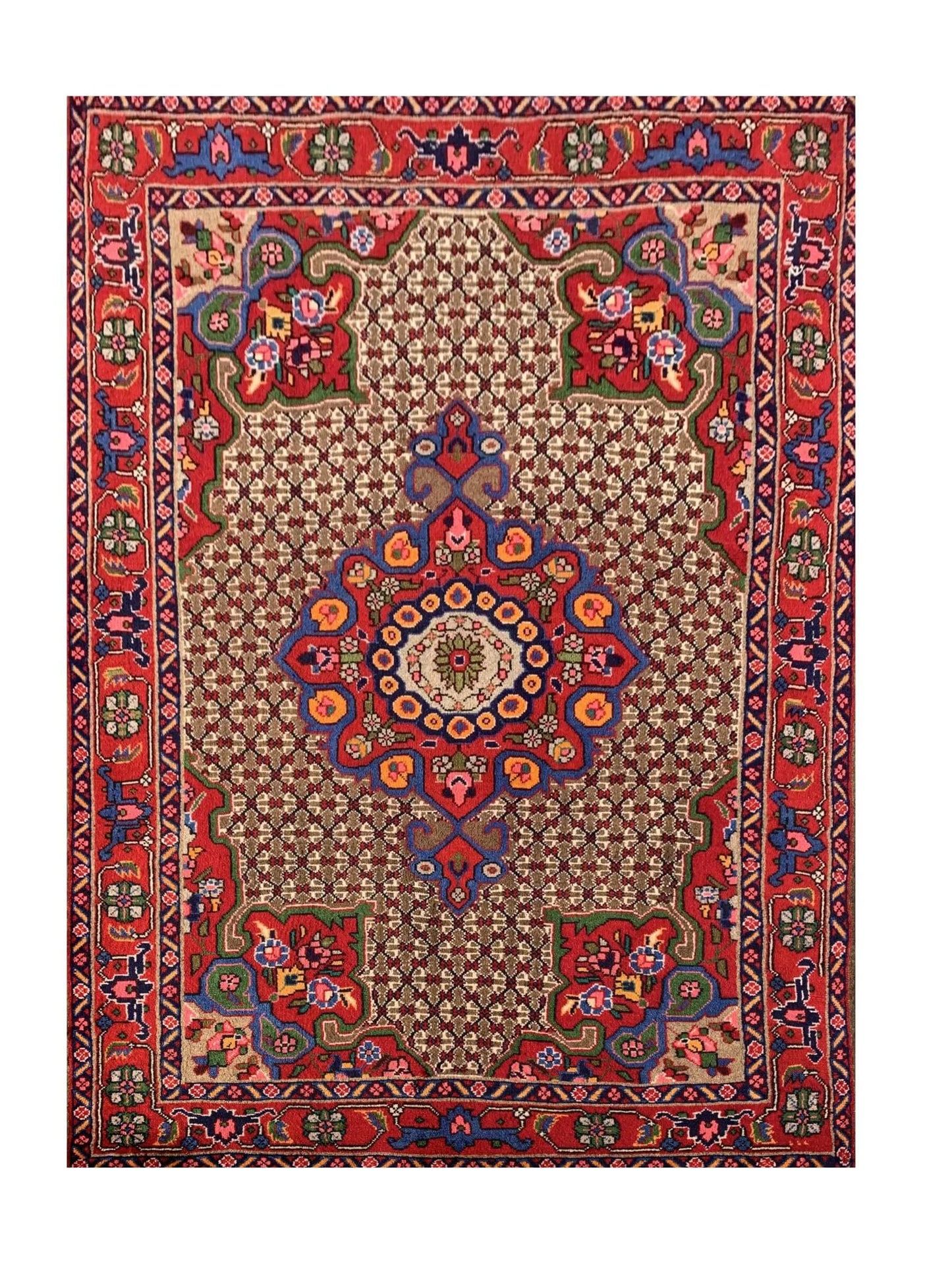 Authentic Hand Knotted Vintage Bijour Wool Area Rug 5.1 x 3.4 Ft
