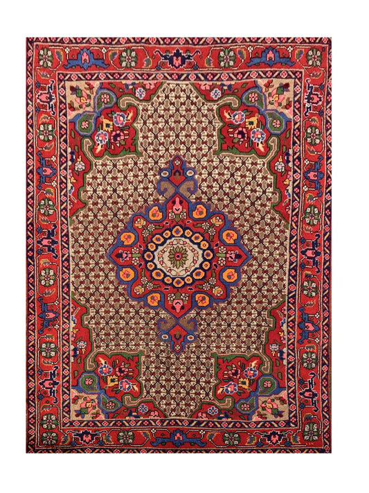 Authentic Hand Knotted Vintage Bijour Wool Area Rug 5.1 x 3.4 Ft