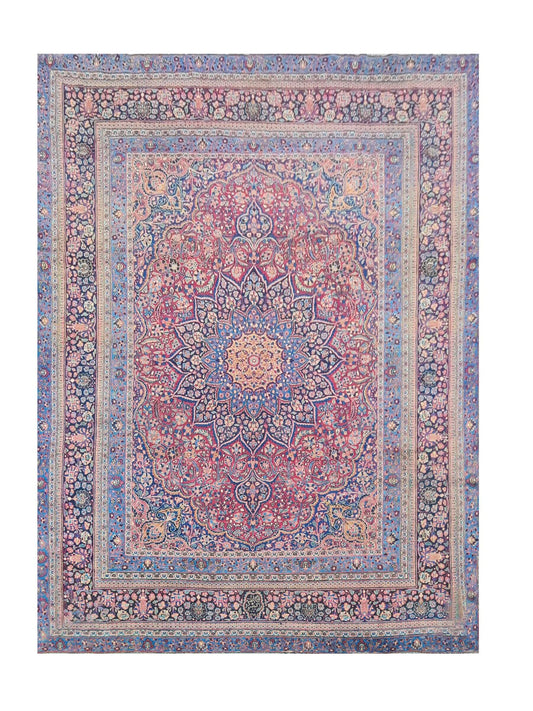 Authentic Hand Knotted Antique Tribal Qashoun Wool Area Rug 12.10 x 9.3 Ft