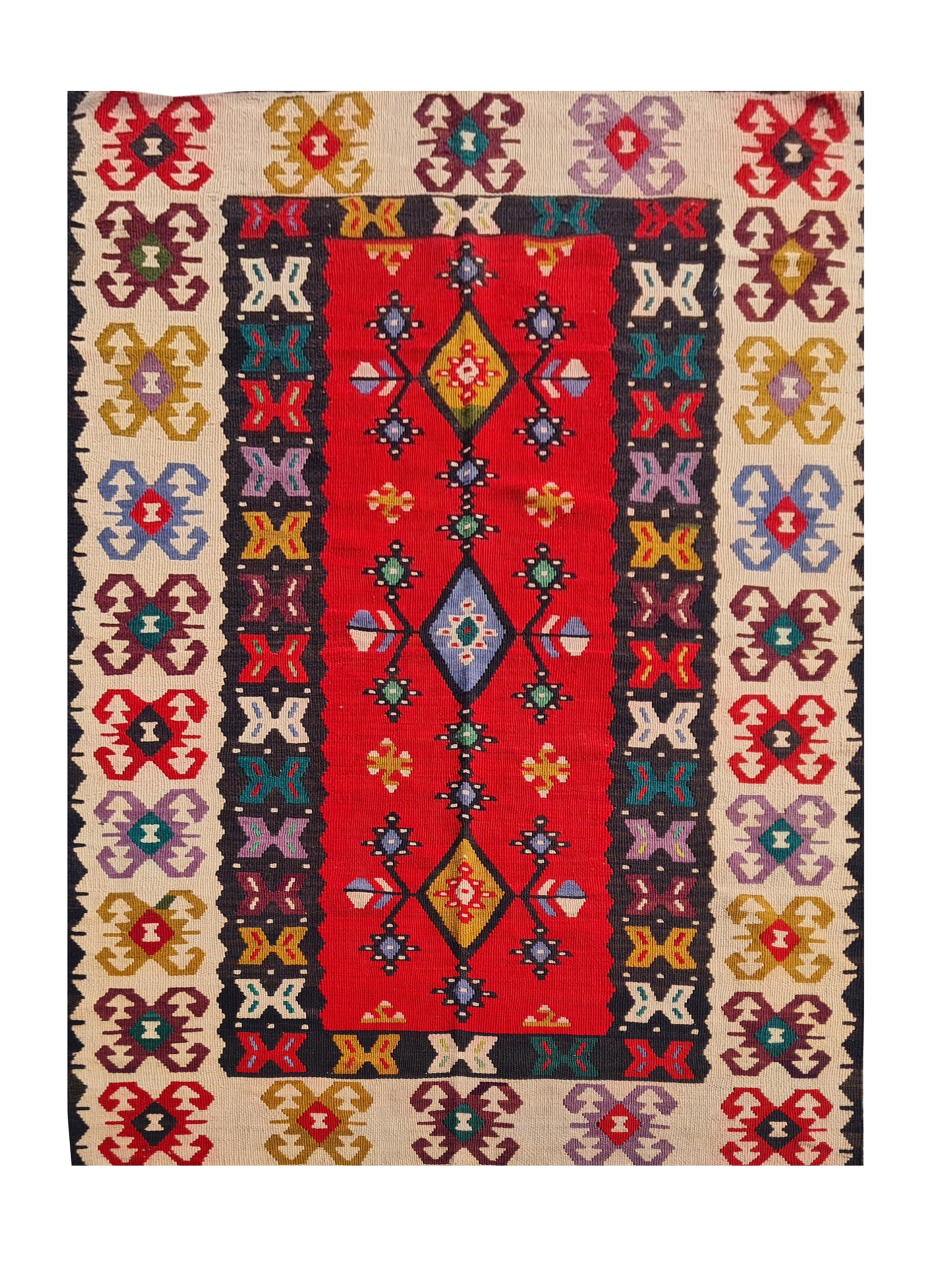 Hand Knotted Vintage Flat Weave Turkish Kilim Kilim Wool Area Rug 6.6 x 3.5 Ft