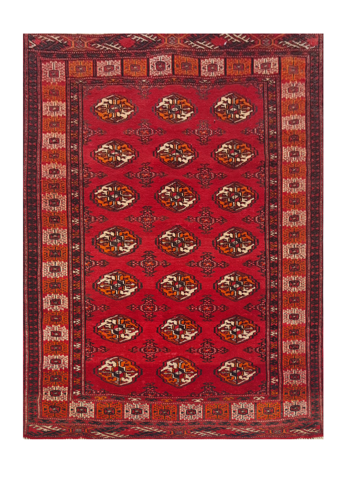 Amazing Hand Knotted Vintage Afghan Turkmen Sara Wool Area Rug 4.8 x 3.7 Ft