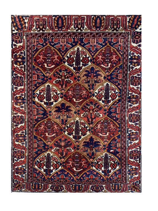 Amazing Hand Knotted Vintage Baghtiyaar Pictorial Wool Area Rug 4.10 x 3.2 Ft