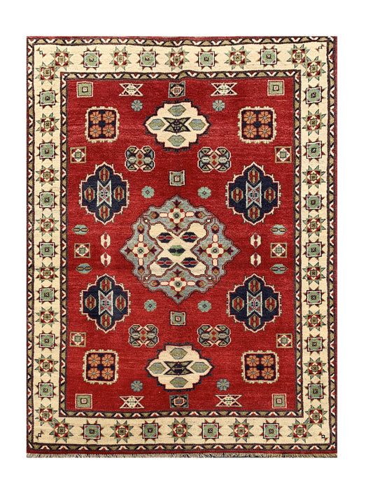 Amazing Hand Knotted Afghan Kazak Wool Area Rug 5.11 x 4.1 Ft
