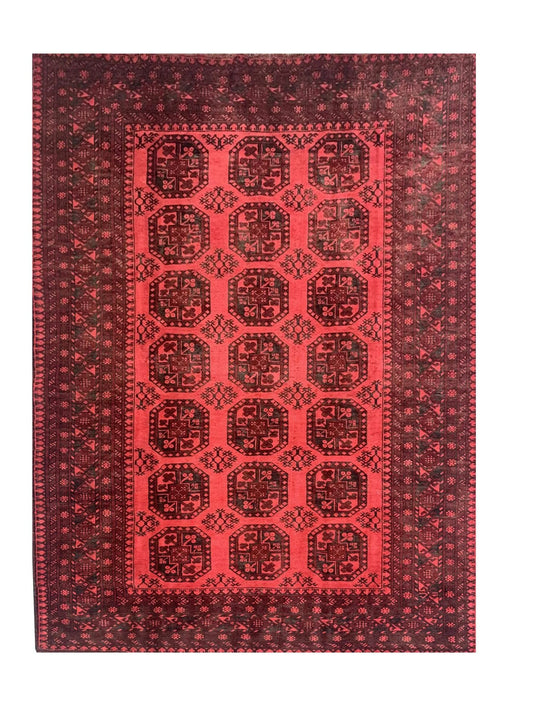 Rare Hand Knotted Vintage Afghan Turkmen Dowlatabad Moori Wool Area Rug 8.5 x 6.6 Ft