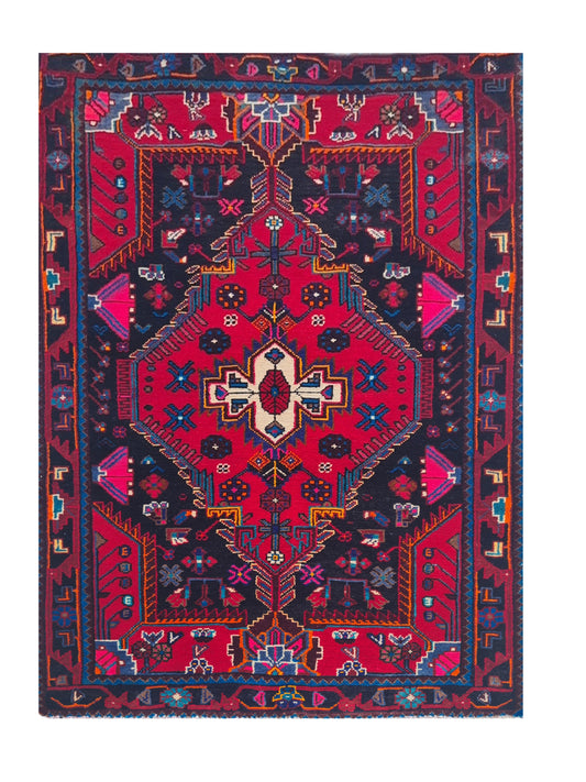 Amazing Hand Knotted Vintage Hamadan Wool Area Rug 5.0 x 3.6 Ft