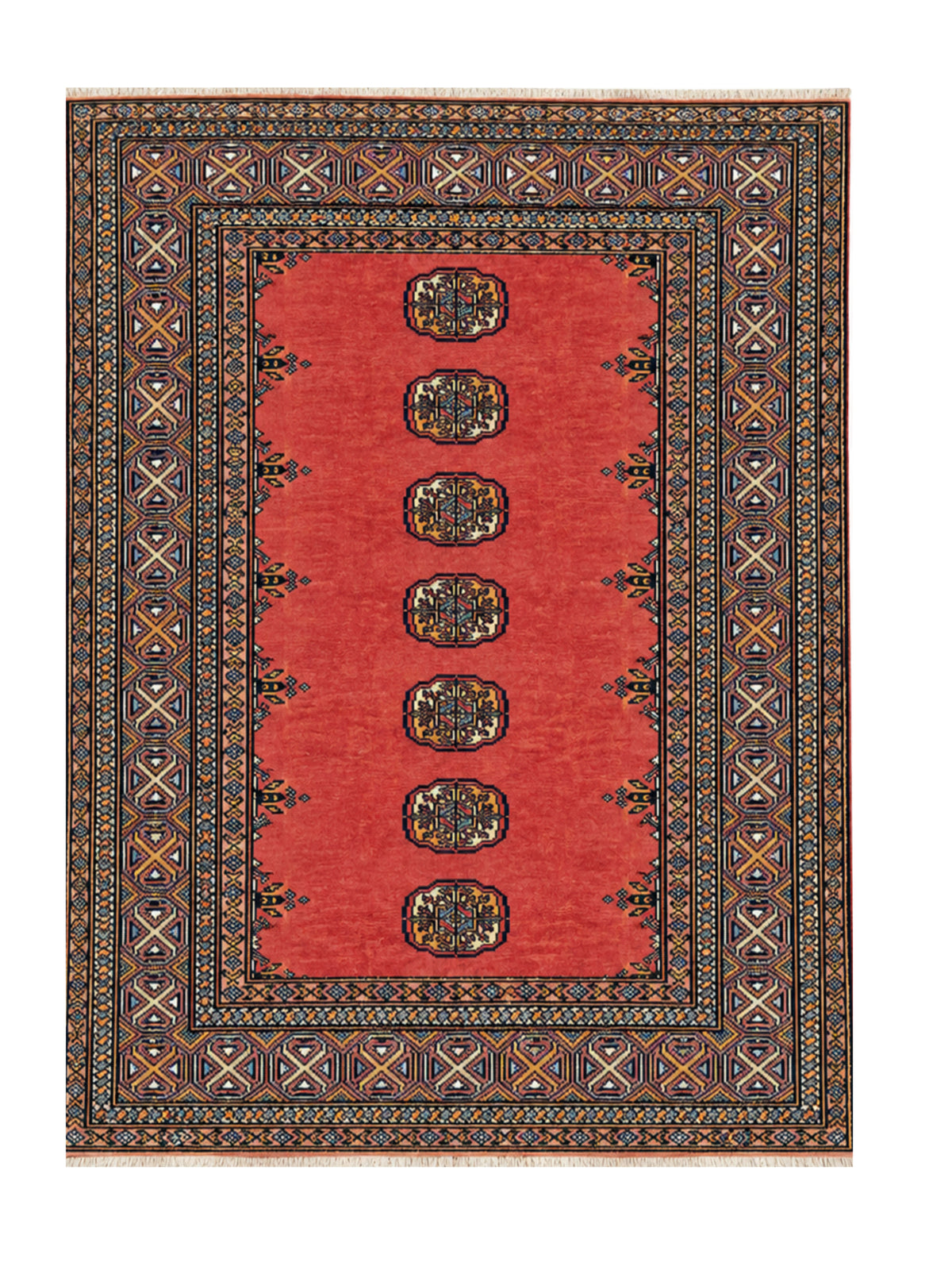 Amazing Hand Knotted Vintage Pakistani Bokhara Jhaldar Wool Area Rug 5.2 x 3.3 Ft