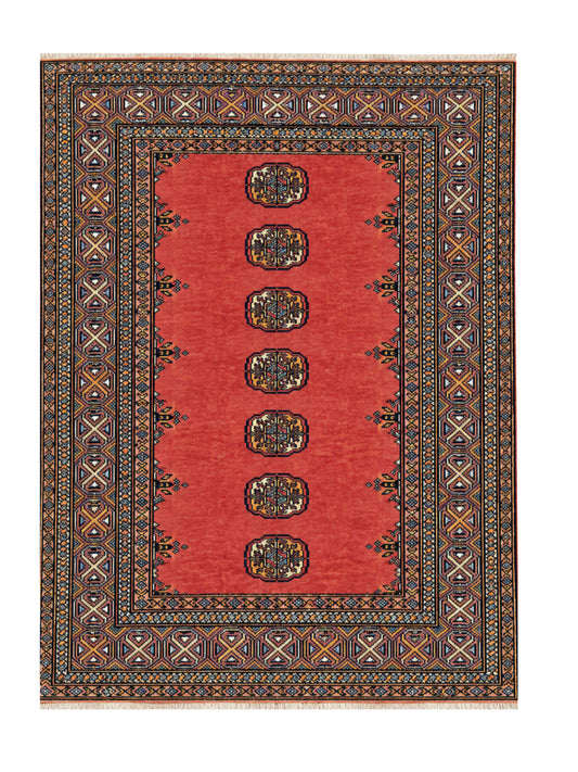 Amazing Hand Knotted Vintage Pakistani Bokhara Jhaldar Wool Area Rug 5.2 x 3.3 Ft