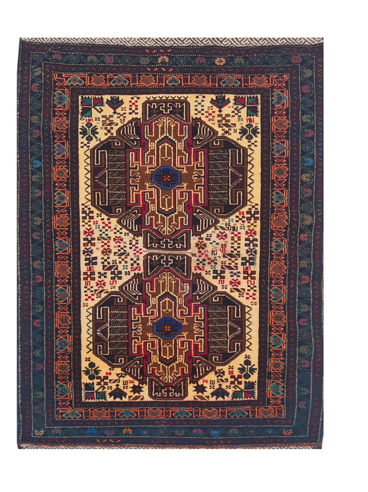 Rare Hand Knotted Vintage Afghan Adras Khan Balouch Wool Area Rug 4.4 x 2.9 Ft