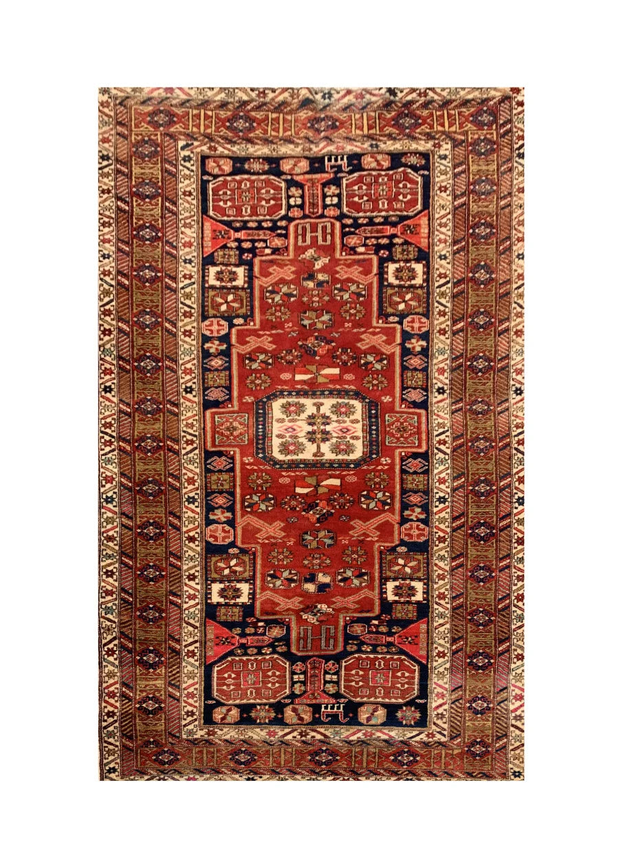 Amazing Hand Knotted Vintage Hareez Pictorial Wool Area Runner Rug 9.3 x 4.9 Ft