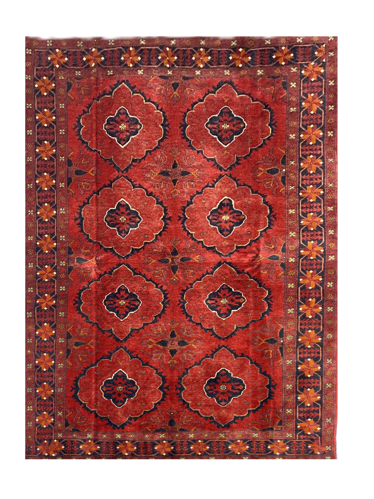 Amazing Hand Knotted Afghan Khal Muhammadi Wool Area Rug 9.1 x 6.2 Ft
