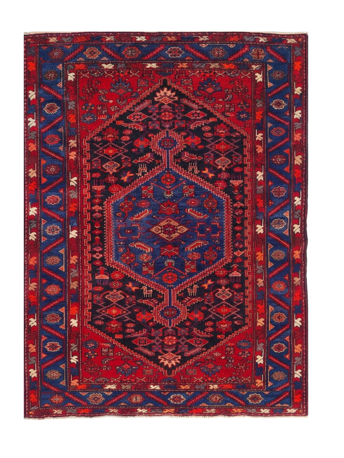 Amazing Hand Knotted Vintage Persian Hamadan Wool Area Rug 7.1 x 4.9 Ft
