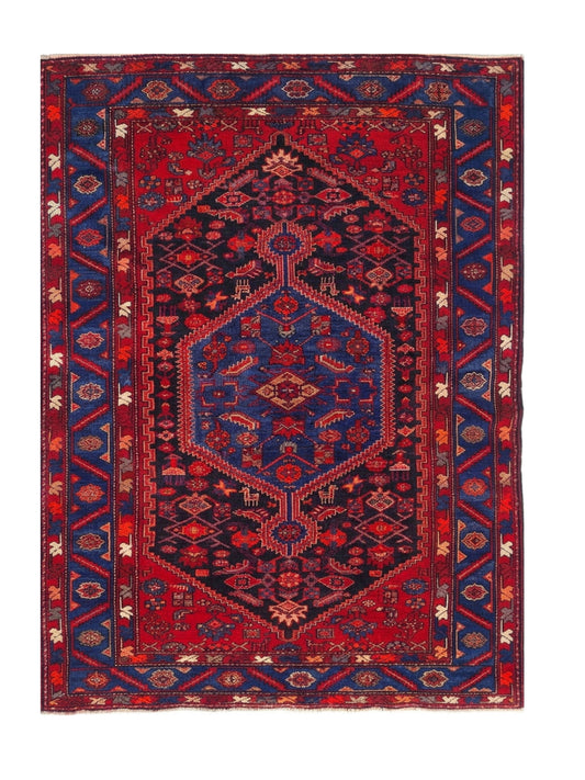Amazing Hand Knotted Vintage Persian Hamadan Wool Area Rug 7.1 x 4.9 Ft