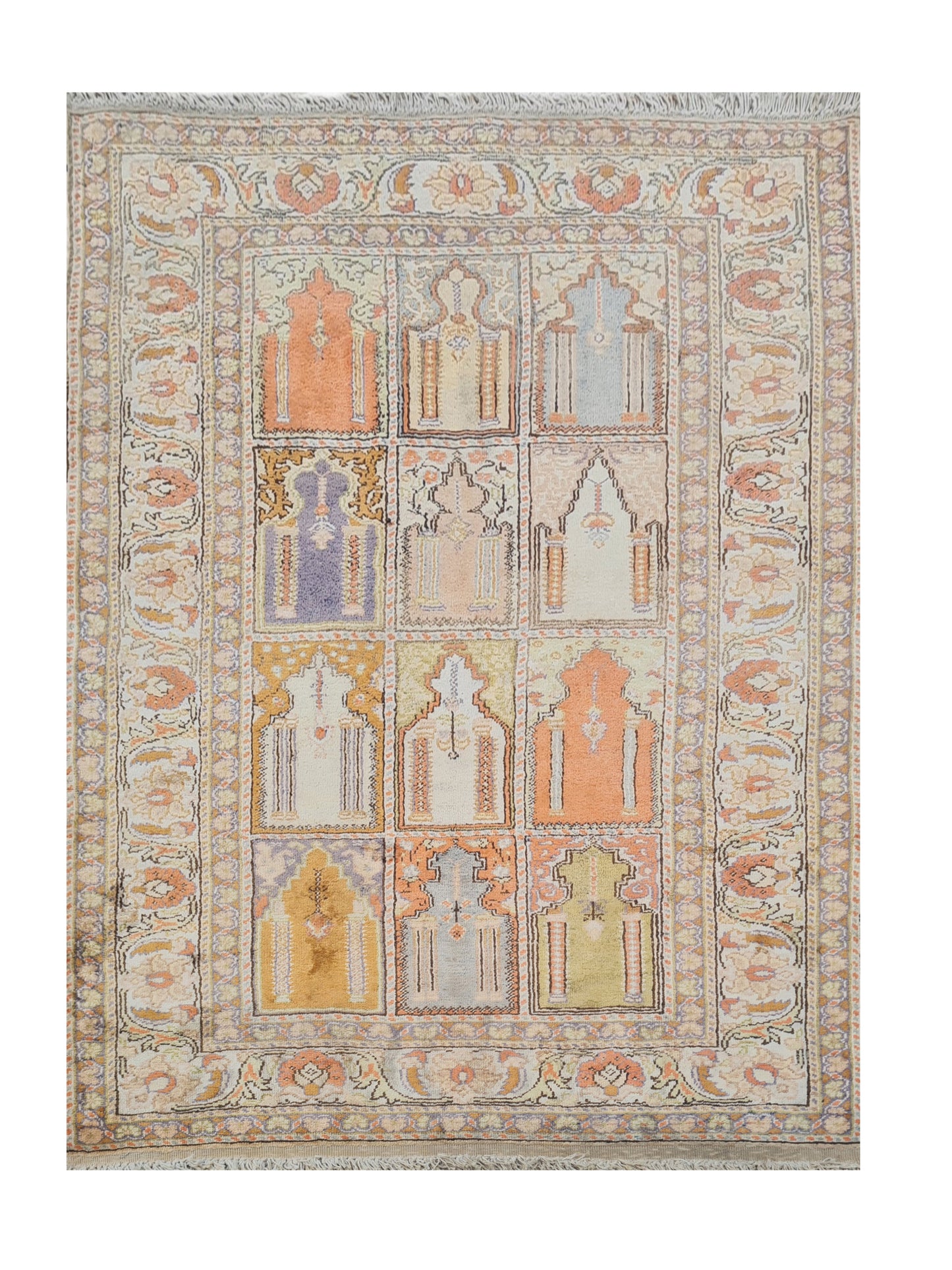Amazing Hand Knotted Vintage Turkish Qaisery Silk Area Rug 4.3 x 3.0 Ft