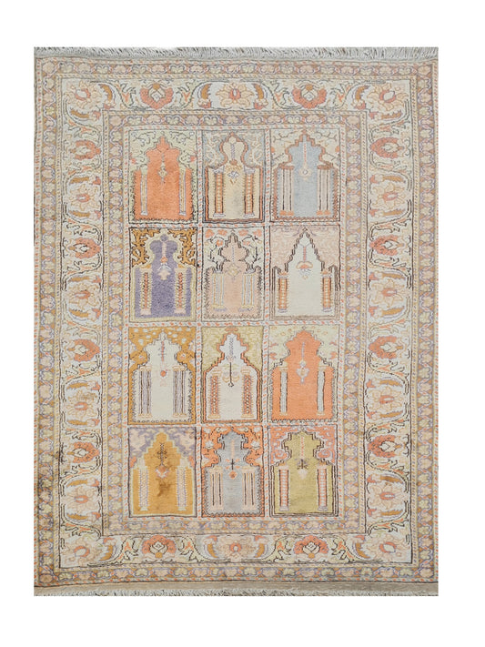 Amazing Hand Knotted Vintage Turkish Qaisery Silk Area Rug 4.3 x 3.0 Ft