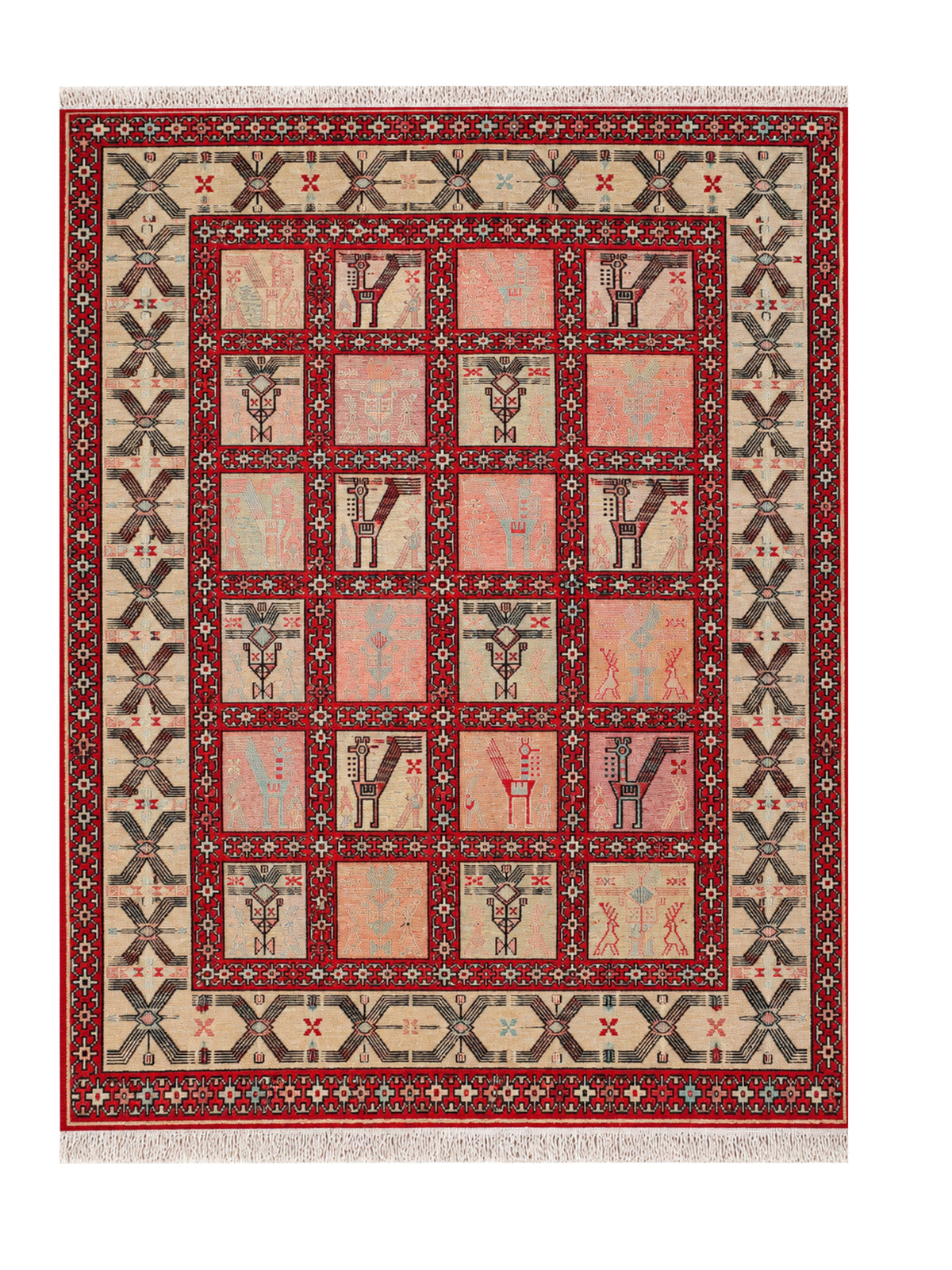 Amazing Hand Knotted Vintage Persian Samouk Pictorial Silk Area Rug 6.1 x 3.10 Ft