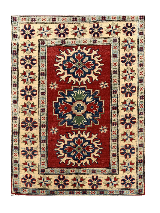 Amazing Hand Knotted Afghan Kazak Wool Area Rug 4.3 x 2.7 Ft