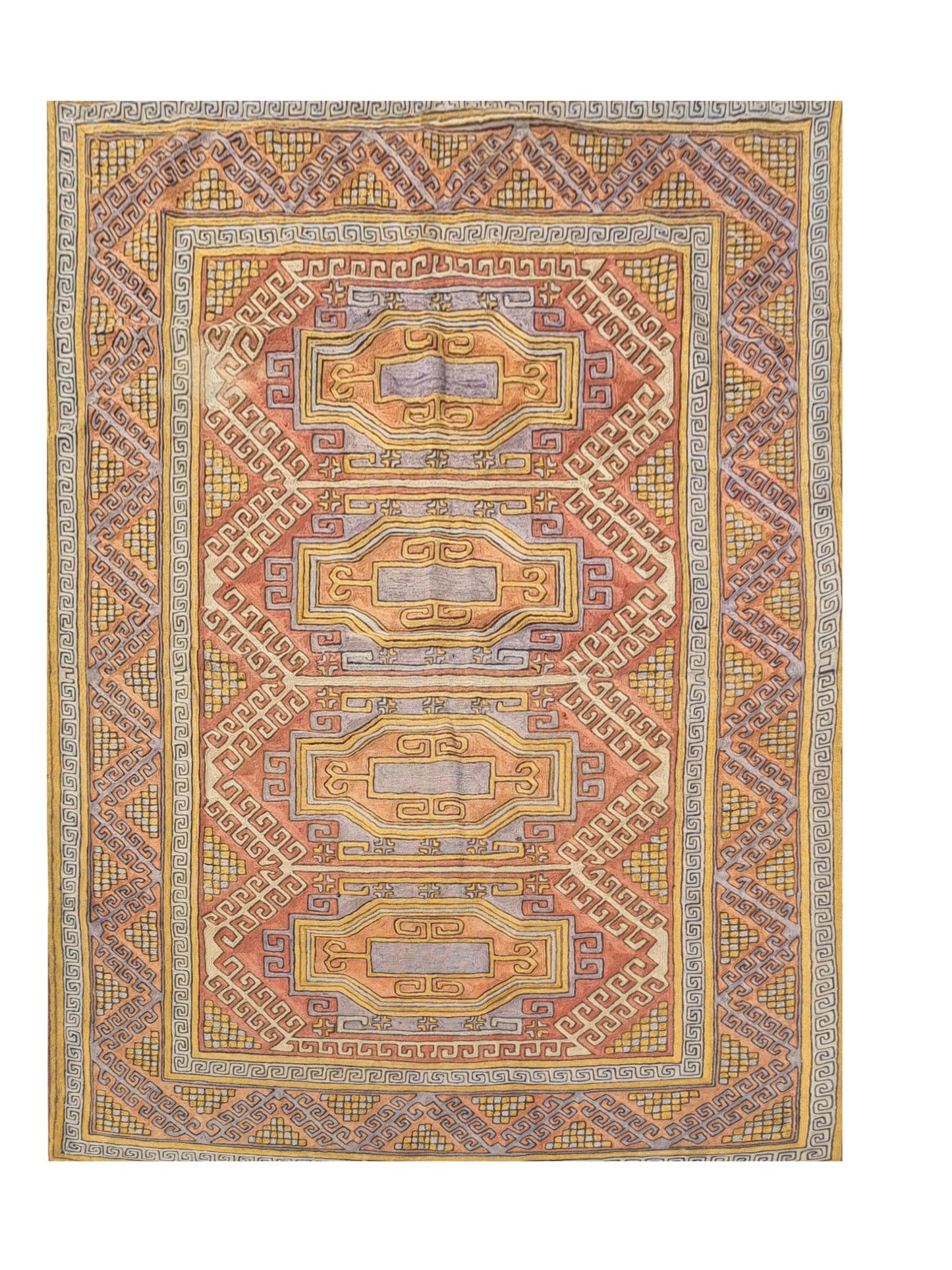 Hand Embroidered Needlework Vintage Kashmiri Textile Wall Hanging 5.10 x 3.9 Ft