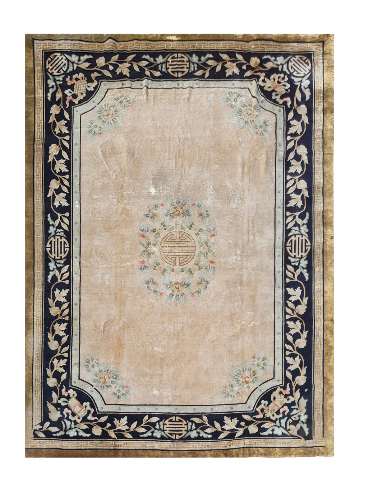 Amazing Hand Knotted Antique Sino Tibet Silk Area Rug 10.8 x 7.8 Ft