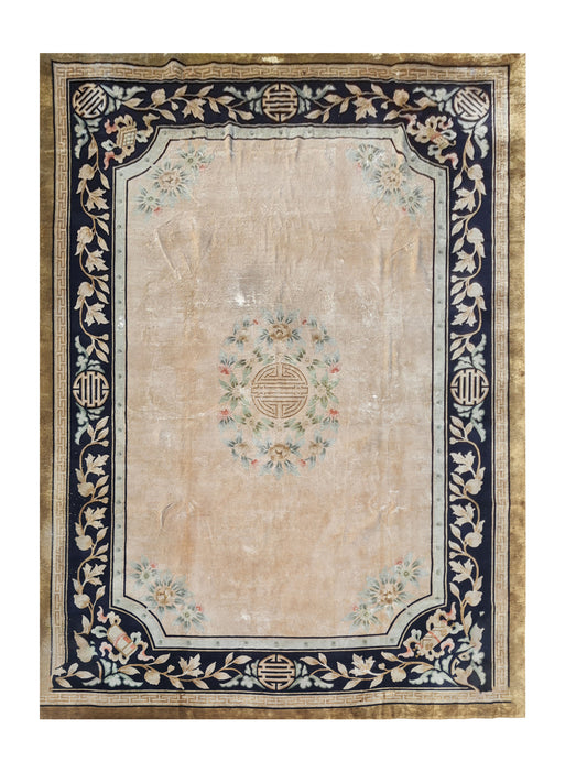 Amazing Hand Knotted Antique Sino Tibet Silk Area Rug 10.8 x 7.8 Ft