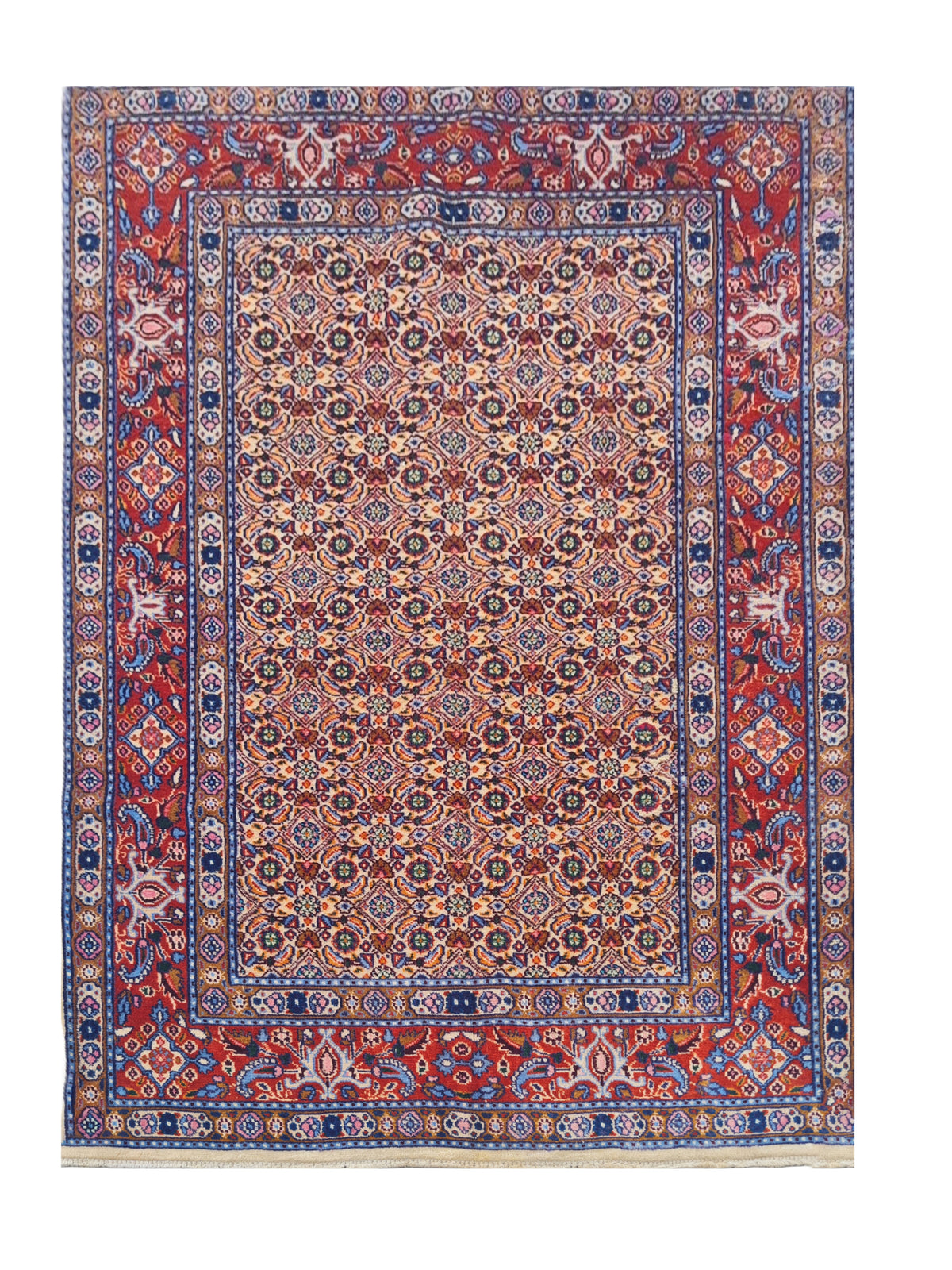 Amazing Hand Knotted Vintage Persian Yamoud Wool Area Rug 4.10 x 3.4 Ft