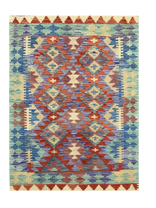 New Afghan Chobi Hand Woven Veg Dyed Wool Kilim Area Rug 4.1 x 2.8 Ft