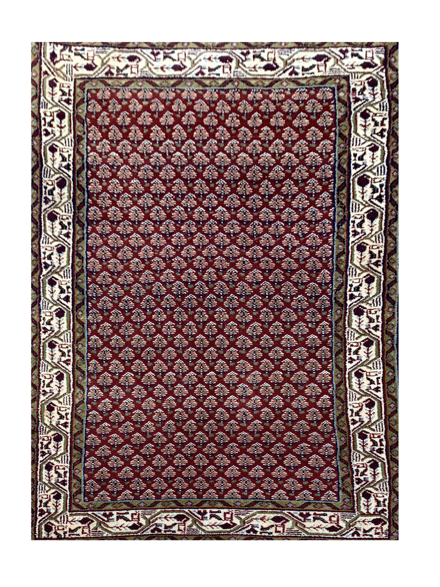 Hand Knotted Vintage Sultanabad Badam Gul Mir Wool Area Rug 4.4 x 2.3 Ft
