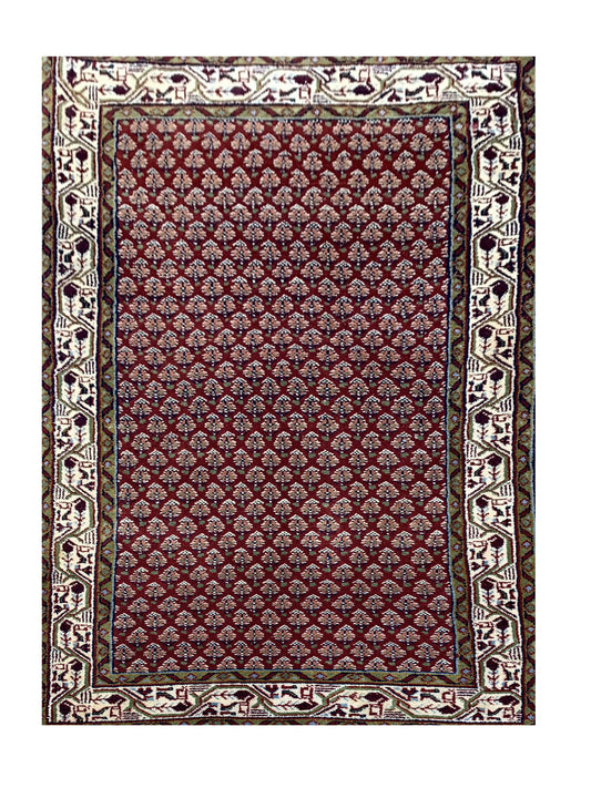Hand Knotted Vintage Sultanabad Badam Gul Mir Wool Area Rug 4.4 x 2.3 Ft