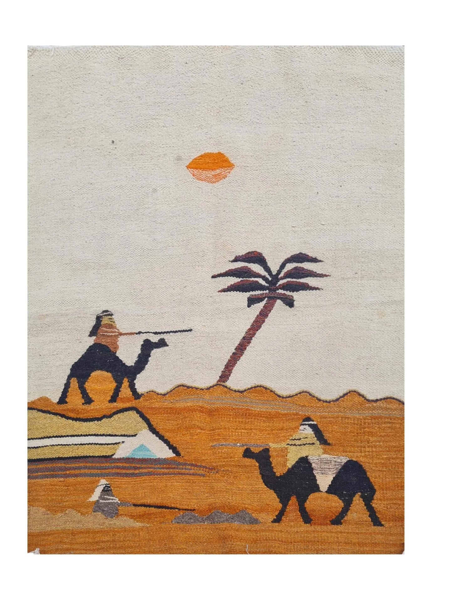 Rare Hand Knotted Vintage Bulgaria Pictorial Kilim Wool Area Rug 3.2 x 2.5 Ft